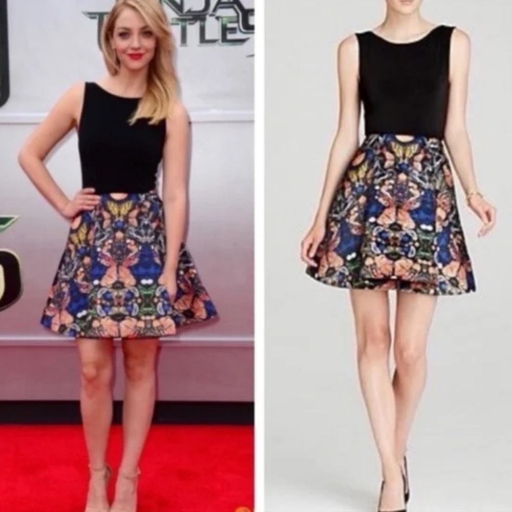 Alice + Olivia Black and Multicolor Skater Skirt